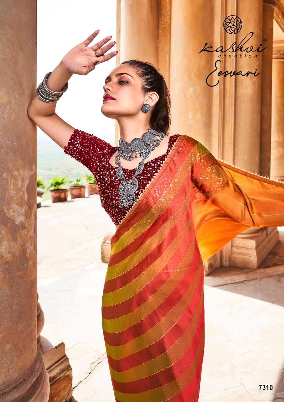 Kashvi Eesvari Party Wear Printed Stain Fancy Saree Collection